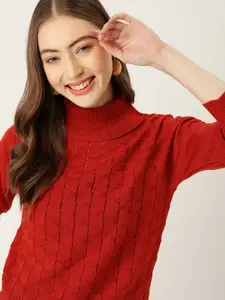 DressBerry Women Rust Red Open Knit Pullover