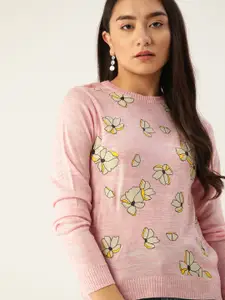 DressBerry Women Pink & Green Floral Printed Pullover