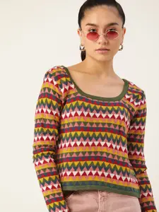 DressBerry Women Yellow & Green Printed Pullover