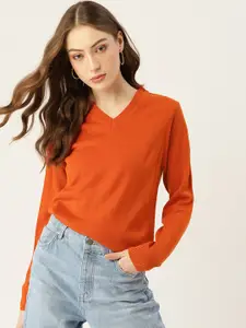 DressBerry Women Orange Solid Pullover