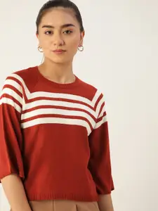 DressBerry Women Red & White Striped Pullover
