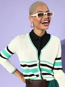 DressBerry Women Beautiful Off White Striped Acrylic Sweater