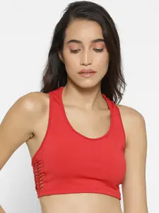 FOREVER 21 Red Solid Non-Wired Non Padded Workout Bra