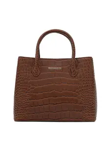 MIRAGGIO Brown Croc-Textured Satchel Handbag With Top Handle