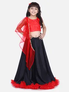 Samsara Couture Girls Black & Red Embroidered Ready to Wear Lehenga & Blouse with Dupatta