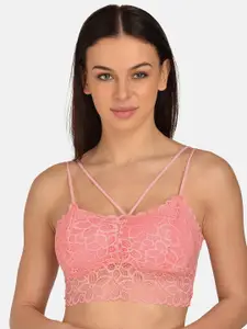 mod & shy Pink Non-Wired Lightly Padded Lace Trimmed Bralette Bra MS260