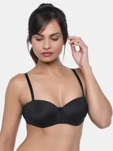miorre Black Solid Underwired Heavily Padded Balconette Bra