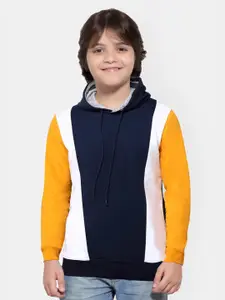 Maniac Boys Navy Blue Colourblocked Hood Cotton T-shirt