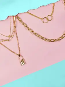 OOMPH Combo of 2 Gold-Toned Alloy Gold-Plated Layered Necklace
