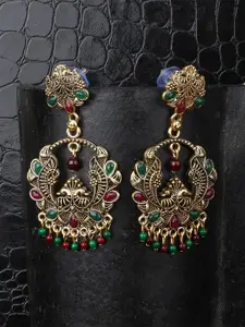 ANIKAS CREATION Gold-Toned Traditional Antique Peacock Shaped Drop Earrings