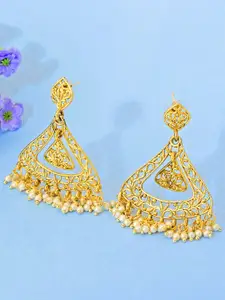 aadita Gold-Plated Kundan Contemporary Drop Earrings