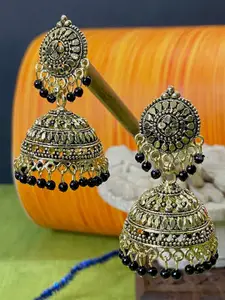 ANIKAS CREATION Black & Antique Gold-Toned Dome Shaped Jhumkas
