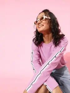 DressBerry Women Lavender Solid Drop-Shoulder Sleeves Sweatshirt