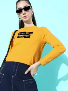 DressBerry Women Stylish Mustard Typography Quirky Outerwear Sweatshirt