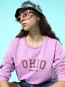 DressBerry Women Charming Lavender Typography Drop-Shoulder Sleeves Sweatshirt