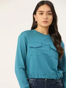 DressBerry Women Teal Blue Solid Sweatshirt