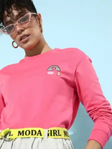 DressBerry Women Pretty Pink Solid Quirky Outerwear Sweatshirt