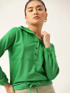 DressBerry Women Green Solid Hooded Sweatshirt
