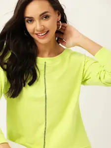 DressBerry Women Lime Green Solid Sweatshirt