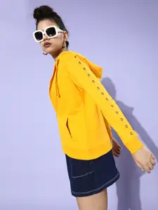 DressBerry Women Stylish Mustard Solid Quirky Outerwear Sweatshirt