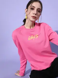 DressBerry Women Pretty Pink Typography Knitted Sweatshirt