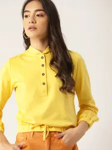 DressBerry Women Yellow Solid Sweatshirt