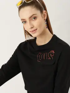 DressBerry Women Black Print Detail Sweatshirt