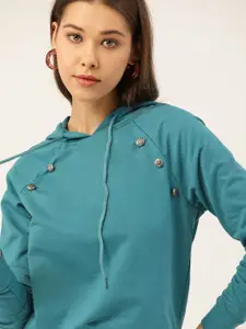 DressBerry Women Blue Hooded Sweatshirt