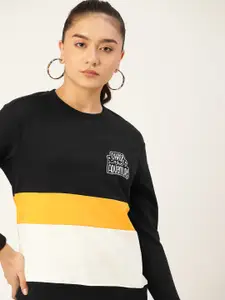 DressBerry Women Black & White Colourblocked Sweatshirt