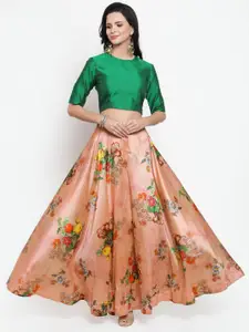 Get Glamr Green & Peach-Coloured Solid Ready to Wear Lehenga & Blouse with Dupatta