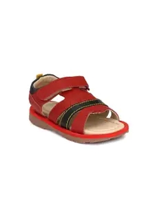 TUSKEY Boys Red & Black Genuine Leather Comfort Sandals