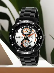 LOREM Men White Dial & Black Bracelet Style Straps Analogue Watch LR107