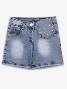 CUTECUMBER Girls Blue Washed Regular Fit Denim Shorts