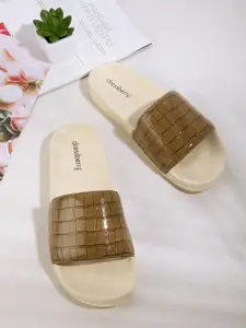 DressBerry Women Brown & Off White Croc-Textured Sliders