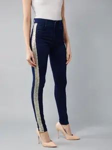 DOLCE CRUDO Women Navy Blue Skinny Fit Stretchable Denim Jeans