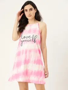 Clt.s Women Pink & White Dyed Pure Cotton Knitted Nightdress