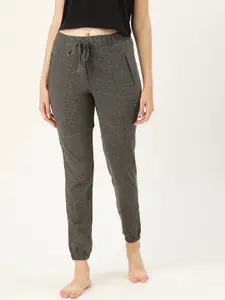 Clt.s Women Charcoal Grey Solid Slim Fit Pure Cotton Cropped Lounge Joggers