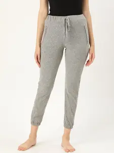 Clt.s Women Grey Solid Slim Fit Pure Cotton Cropped Lounge Joggers