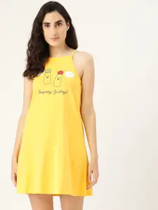 Clt.s Women Yellow Printed Pure Cotton Knitted Nightdress