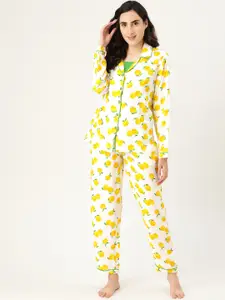 Clt.s Clt s Women Off White & Yellow Printed Night suit