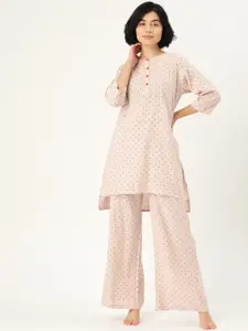Clt.s Women Peach & Red Printed Cotton Night suit