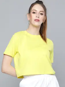 SASSAFRAS Women Yellow Drop-Shoulder Sleeves Cotton Boxy T-shirt