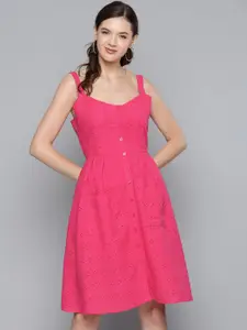 SASSAFRAS Pink Embroidered Pure Cotton Schiffli A-Line Dress