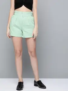 SASSAFRAS Women Green Pure Cotton Solid Regular Fit Shorts