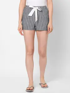 Mystere Paris Women Charcoal Grey & White Striped Lounge Shorts