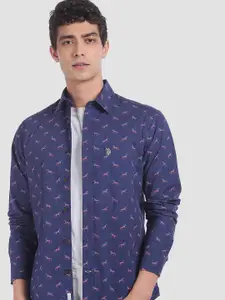 U.S. Polo Assn. Men Blue Regular Fit Printed Casual Shirt