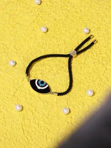 Blueberry Women Black & White Gold-Plated Handcrafted Evil Eye Charm Bracelet