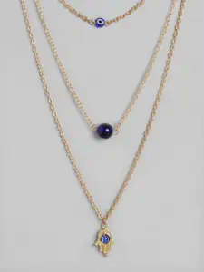 Blueberry Blue Gold-Plated Beaded Evil Eye Detail Handcrafted Layered Necklace