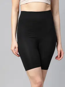 Inddus Women Black Solid High-Waist Seamless Tummy & Thigh Shapewear