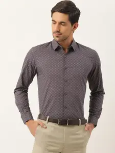 SOJANYA Men Grey Classic Fit Printed Formal Shirt